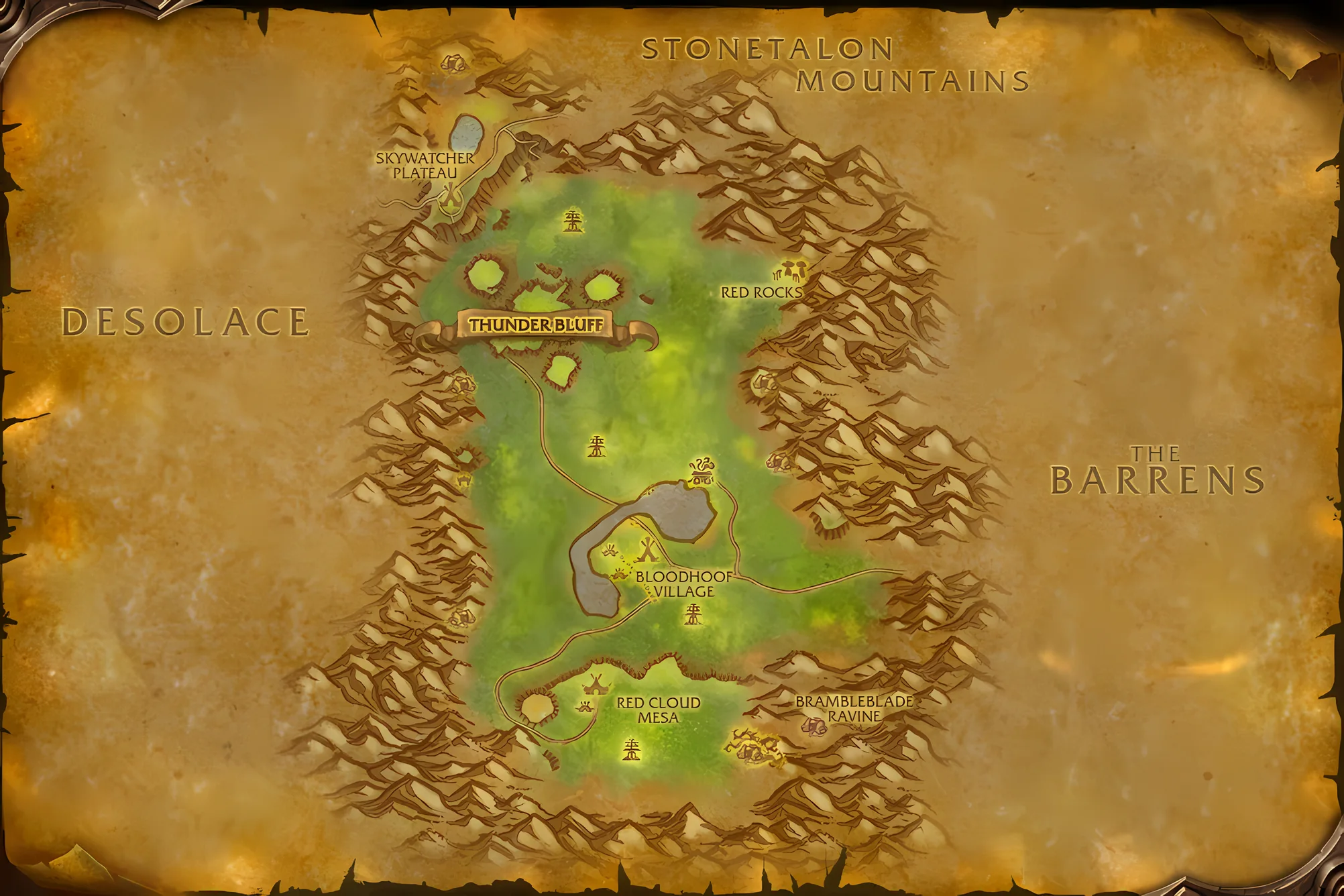 The game's map of Mulgore, with where Training the Beast is taken, worked and handed in