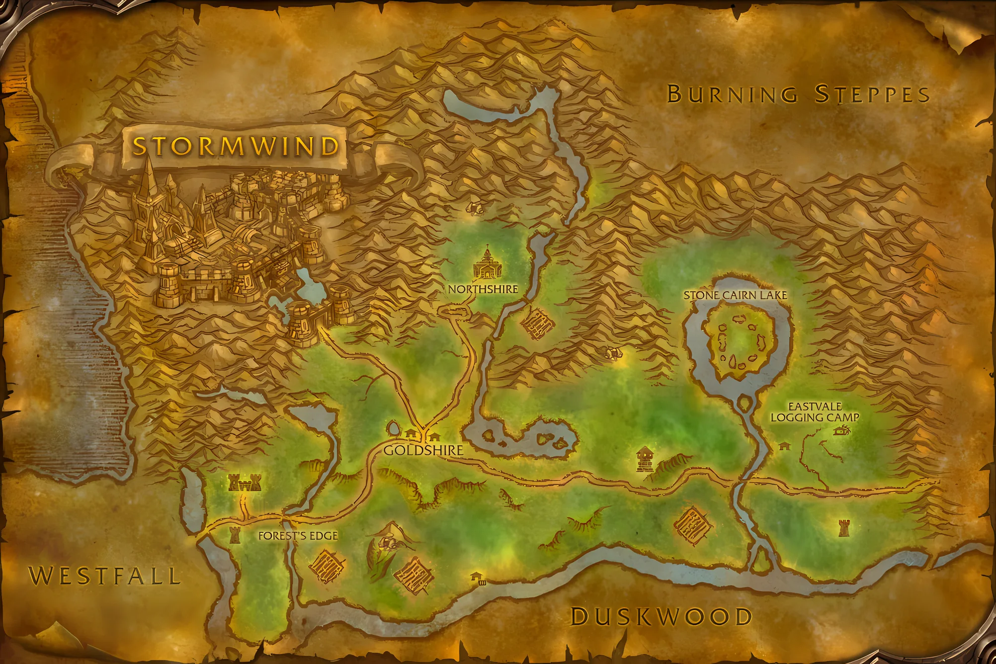 The game's map of Elwynn Forest, with where Young Lovers is taken, worked and handed in