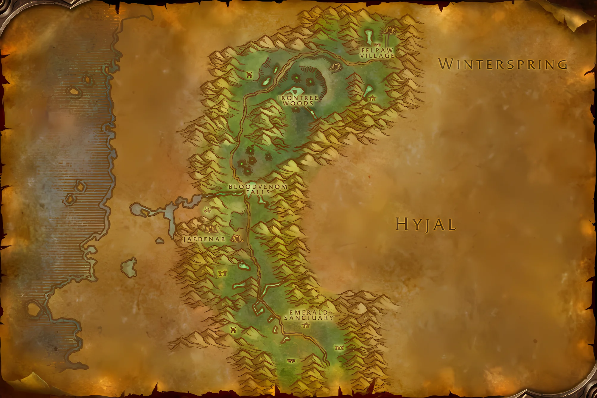 La carte du jeu de Gangrebois (Felwood)