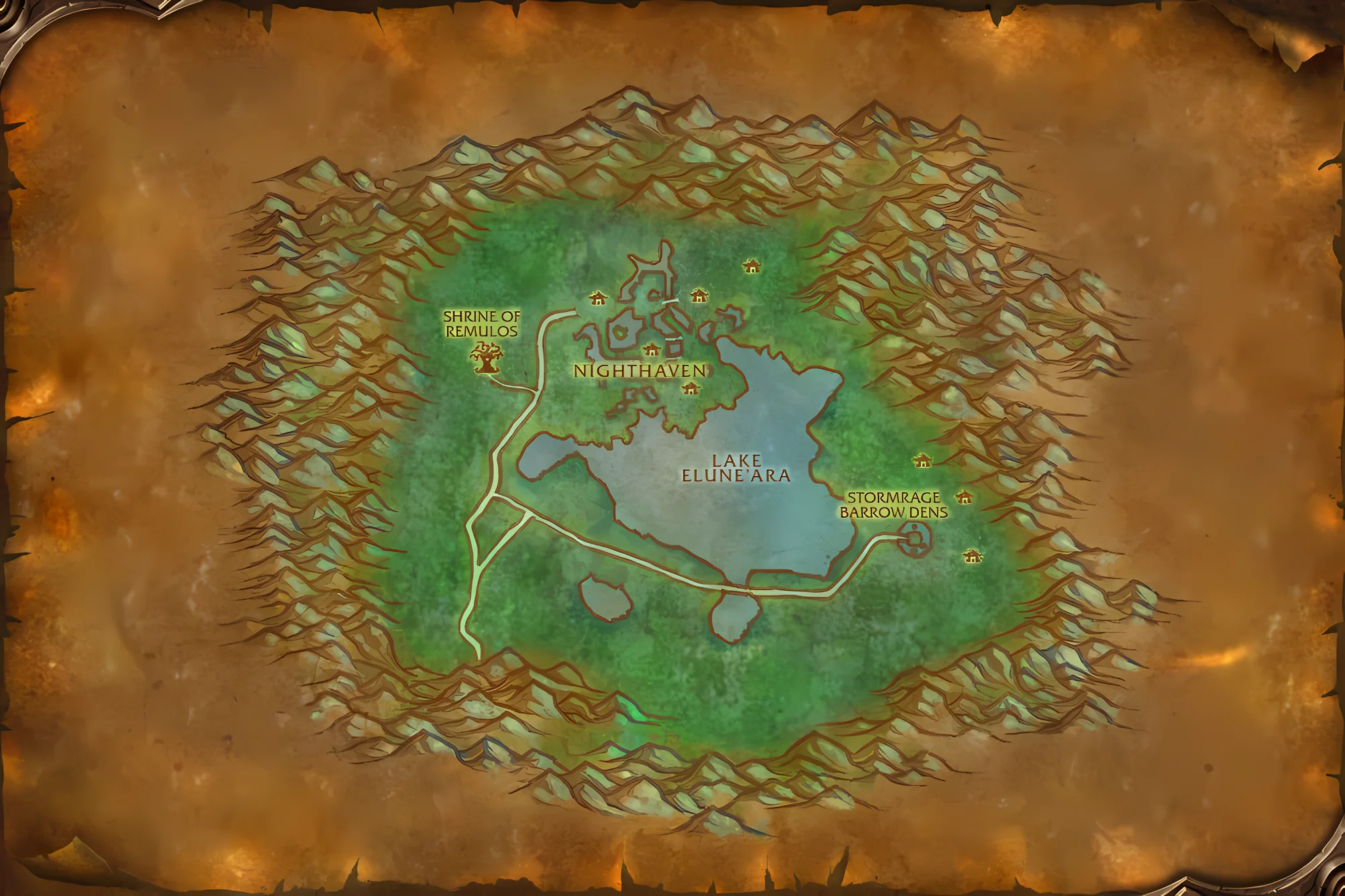 The game's map of Moonglade, with where Trial of the Lake is taken, worked and handed in