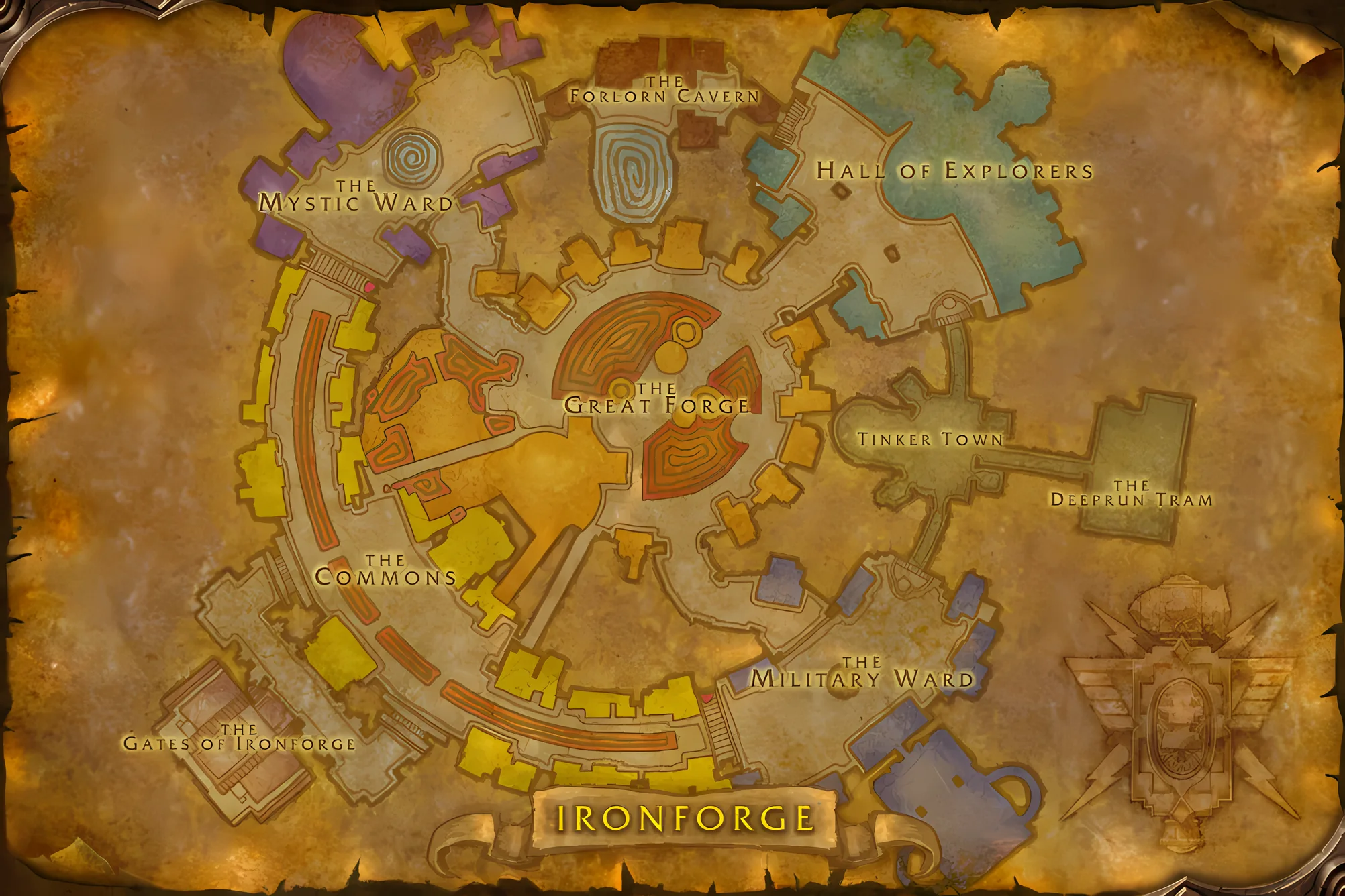The game's map of Ironforge, with where The Powers Below is taken, worked and handed in